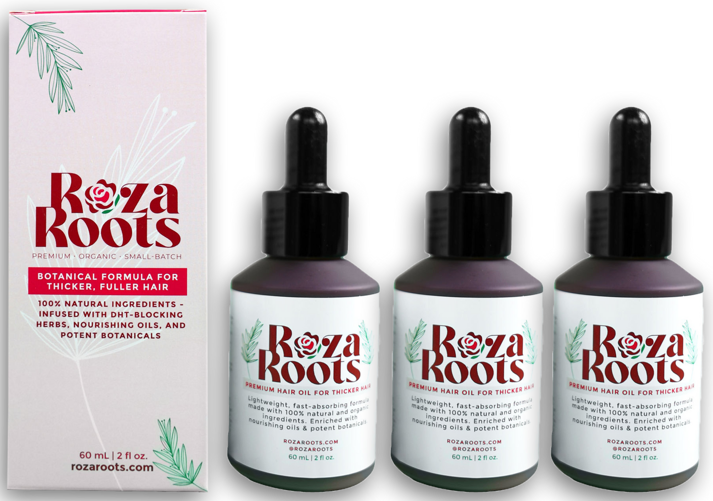 Roza Roots Hair Growth Oil: Natural DHT Blocker for Thicker, Fuller Hair. Bundle and save!