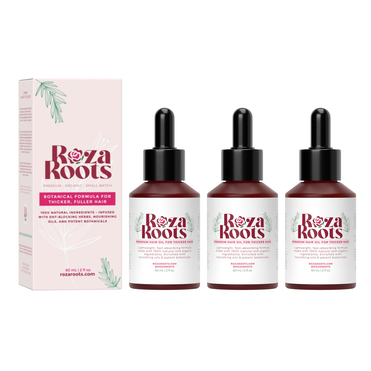 Roza Roots Hair Growth Oil: Natural DHT Blocker for Thicker, Fuller Hair. Bundle and save!