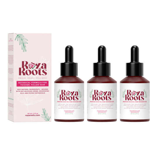 Roza Roots Hair Growth Oil: Natural DHT Blocker for Thicker, Fuller Hair. Bundle and save!